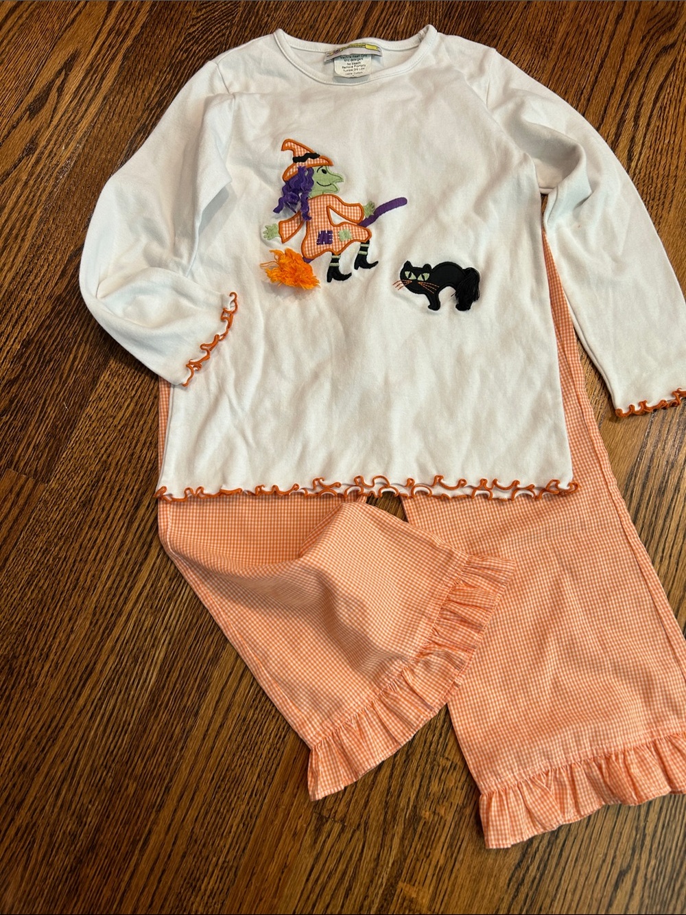 Girls Halloween Witch Applique Set - White & Orange
